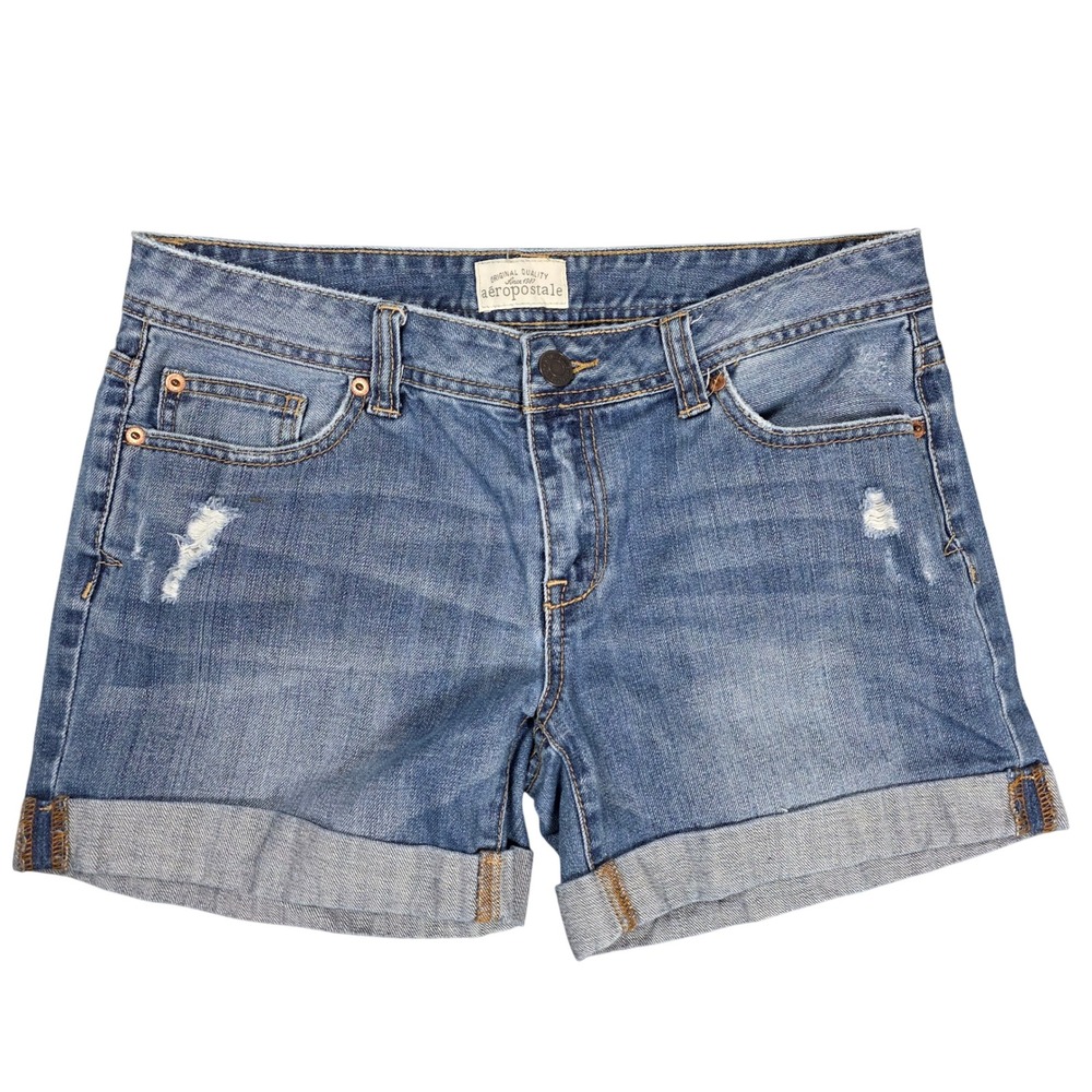 Aeropostale Women's/Juniors 9/10 Blue Distressed Denim Shorts Rolled H Summer